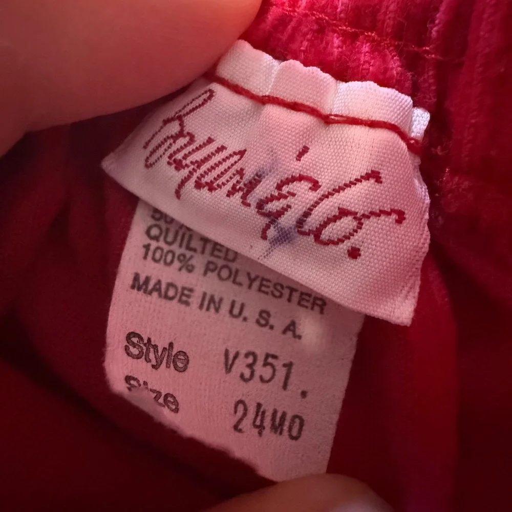 Vintage Hygenic Girl's Red Corduroy‎ Jumper Dress Teddy Bear Applique 24MO